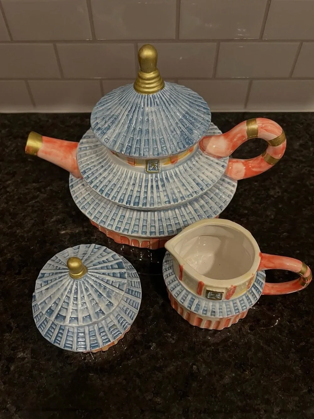 Traditional Japanese Pagoda Ceramic Teapot Set